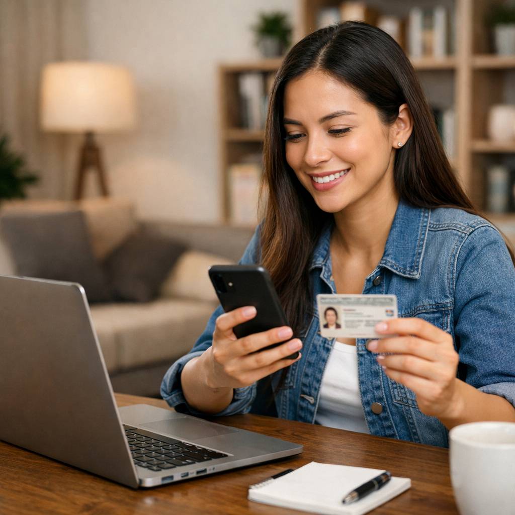 Persona registrando su línea Cierto con identificación y smartphone