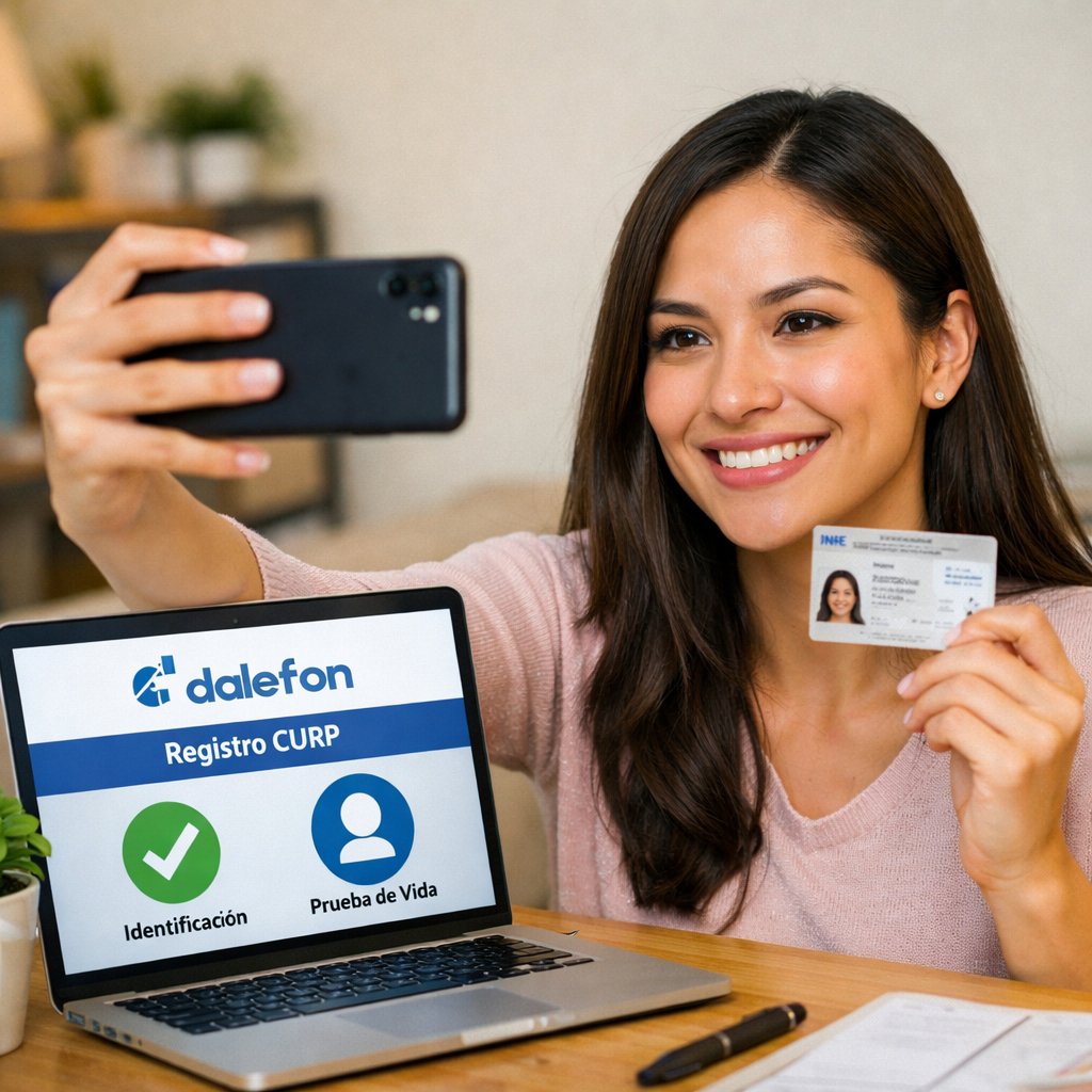 Pareja registrando su línea Dalefon desde casa con su smartphone y computadora, sin logotipos